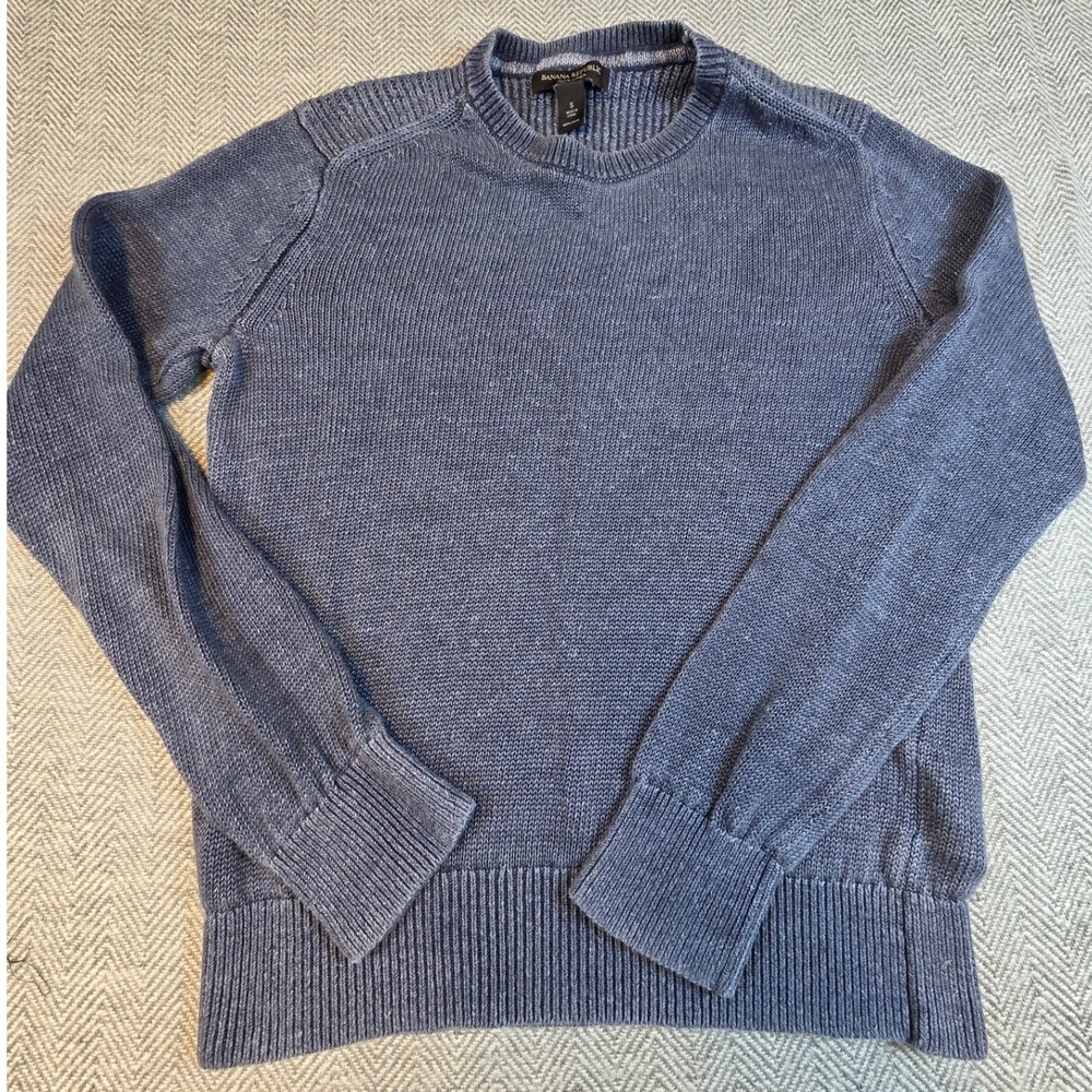 Banana Republic Mens 100% Linen Crewneck Sweater Blue Marl Small Regular Fit